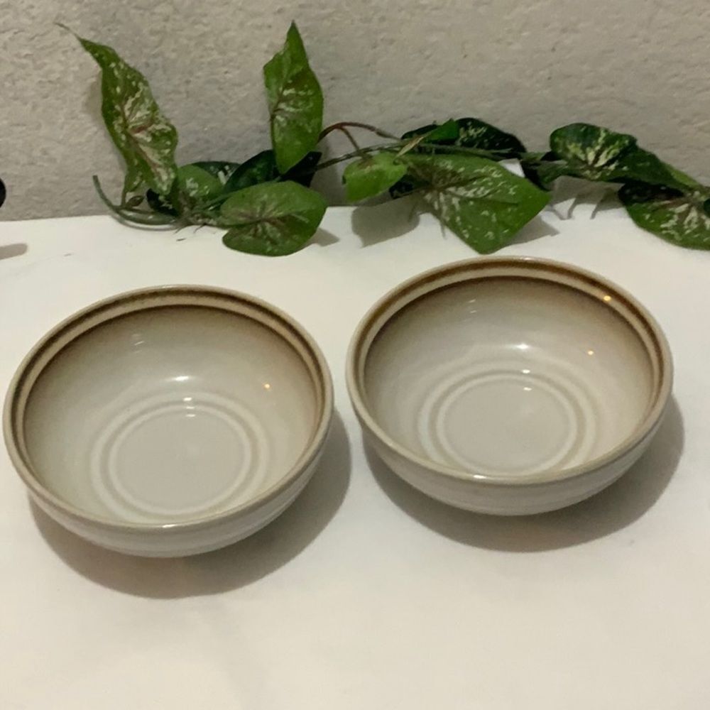 Noritake Fanfare 5621  Ivory Stoneware soup Bowls set of 2 A11
